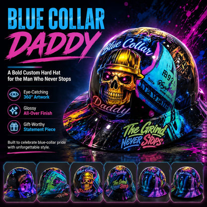 👷‍♂️Blue Collar Daddy Hydro-Dipped Hard Hat | Industrial Rigid Impact-Resistant Safety Helmet with Full-Wrap Gloss Artwork