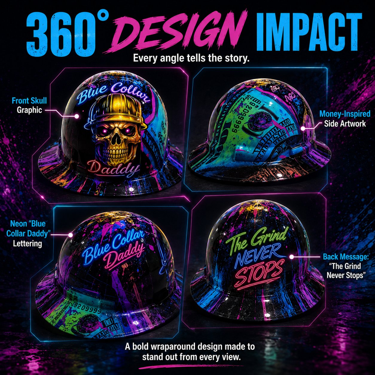 👷‍♂️Blue Collar Daddy Hydro-Dipped Hard Hat | Industrial Rigid Impact-Resistant Safety Helmet with Full-Wrap Gloss Artwork