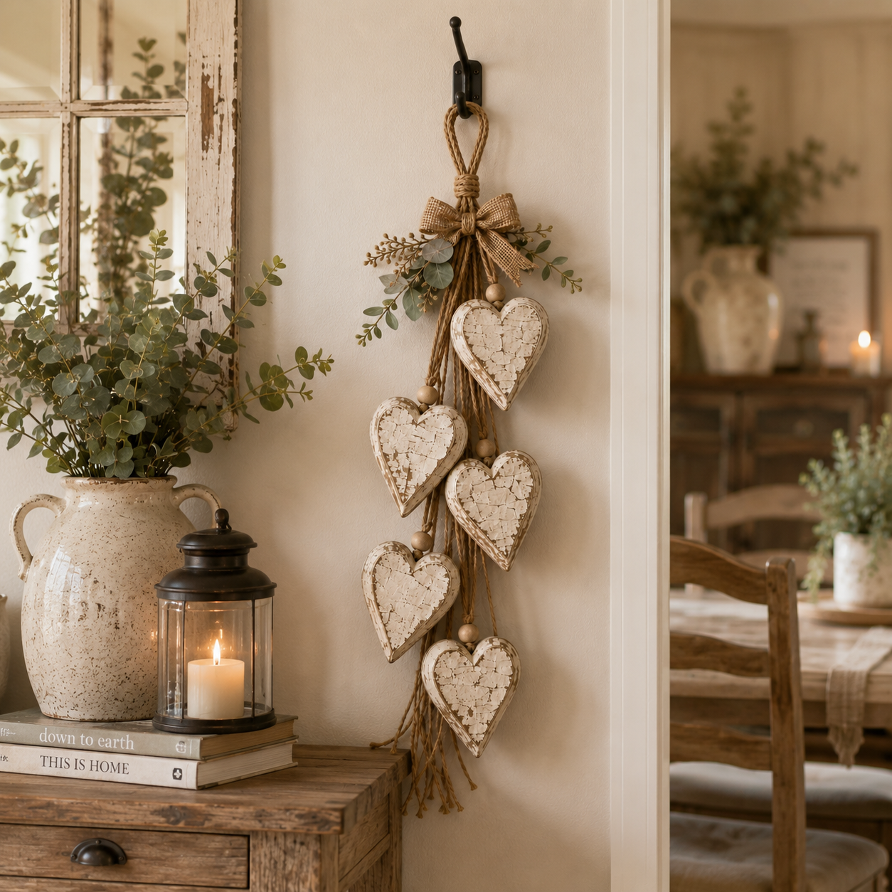 Five-Heart Hanging Wall Decor – Rustic Farmhouse & Coastal Styles & Pumpkin-themed