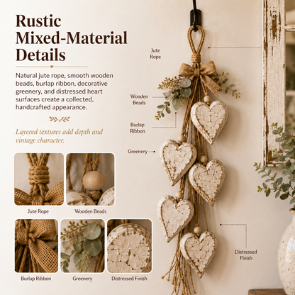 Five-Heart Hanging Wall Decor – Rustic Farmhouse & Coastal Styles & Pumpkin-themed
