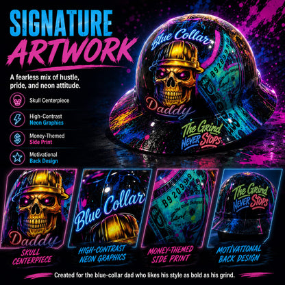 👷‍♂️Blue Collar Daddy Hydro-Dipped Hard Hat | Industrial Rigid Impact-Resistant Safety Helmet with Full-Wrap Gloss Artwork