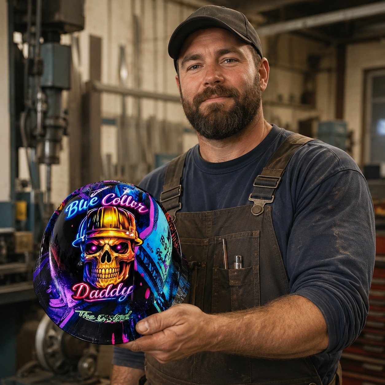 👷‍♂️Blue Collar Daddy Hydro-Dipped Hard Hat | Industrial Rigid Impact-Resistant Safety Helmet with Full-Wrap Gloss Artwork