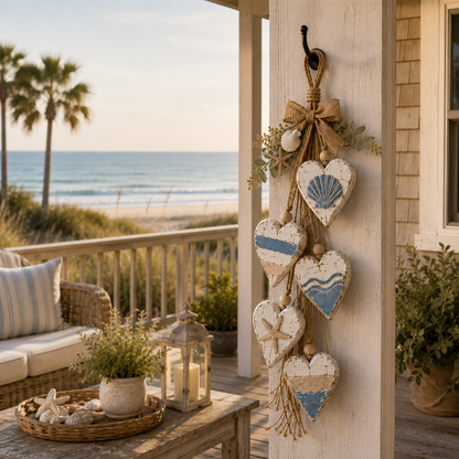 Five-Heart Hanging Wall Decor – Rustic Farmhouse & Coastal Styles & Pumpkin-themed