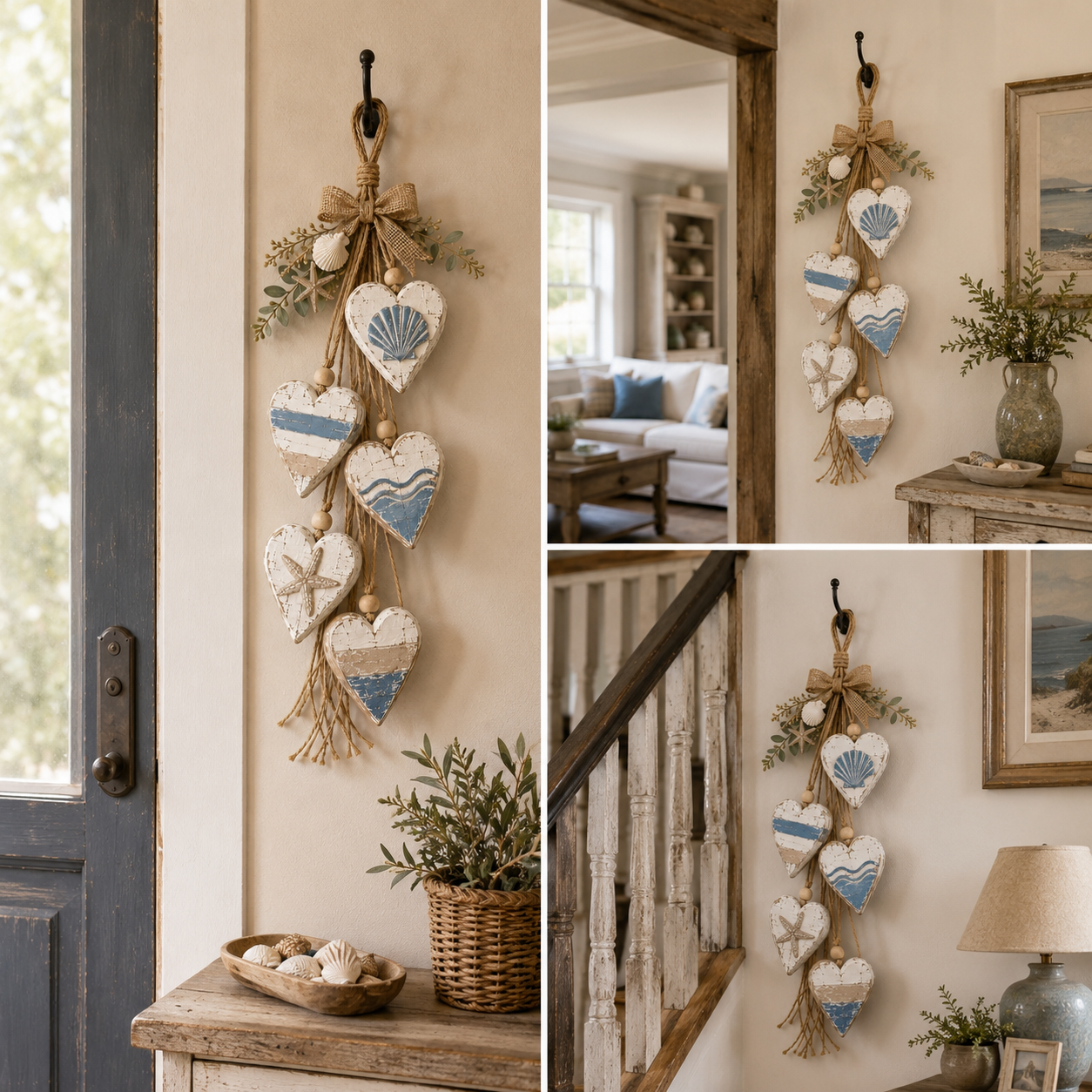 Five-Heart Hanging Wall Decor – Rustic Farmhouse & Coastal Styles & Pumpkin-themed