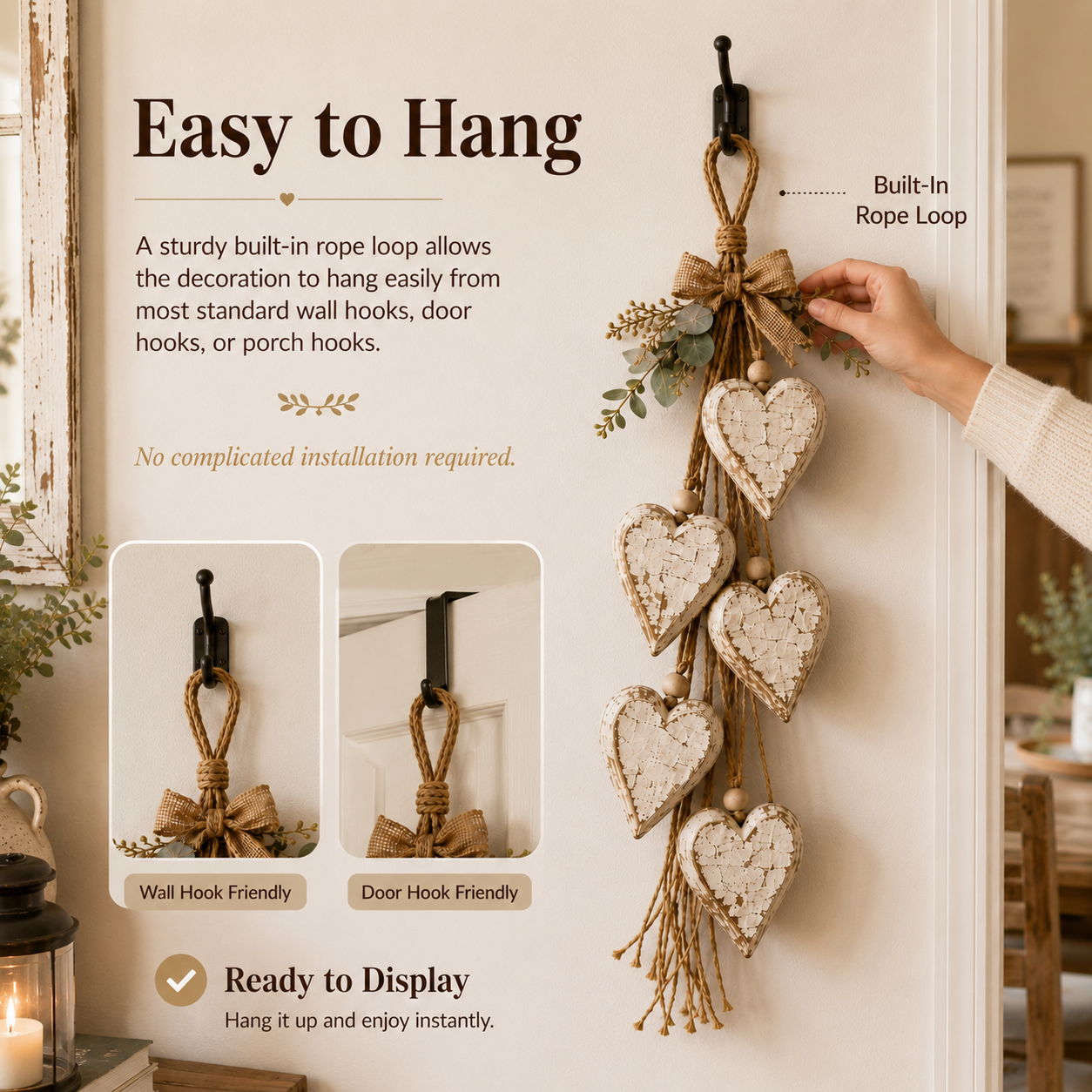 Five-Heart Hanging Wall Decor – Rustic Farmhouse & Coastal Styles & Pumpkin-themed