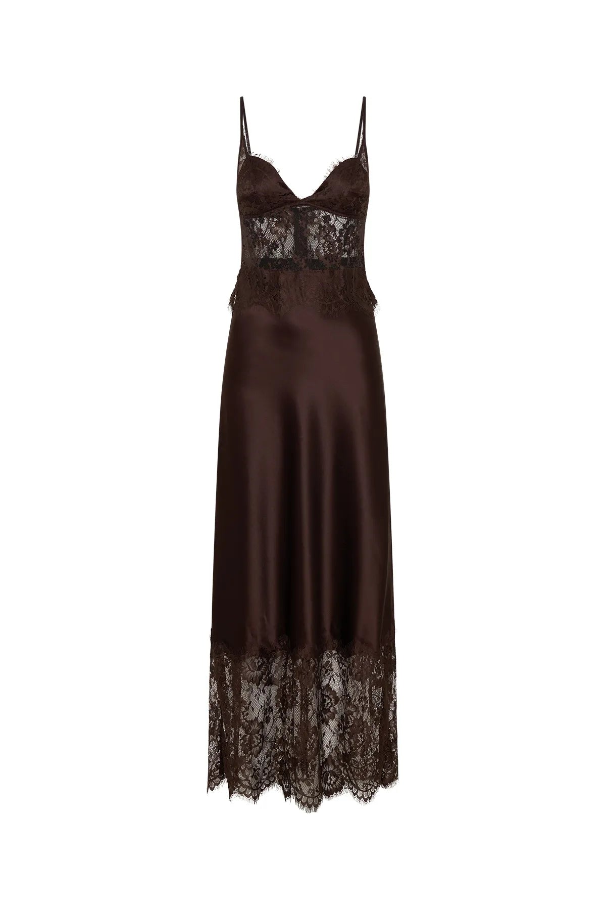 Mocha Élan Lace Satin Gown