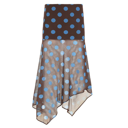 Dot Chiffon Ruffle Midi Skirt