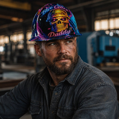 👷‍♂️Blue Collar Daddy Hydro-Dipped Hard Hat | Industrial Rigid Impact-Resistant Safety Helmet with Full-Wrap Gloss Artwork