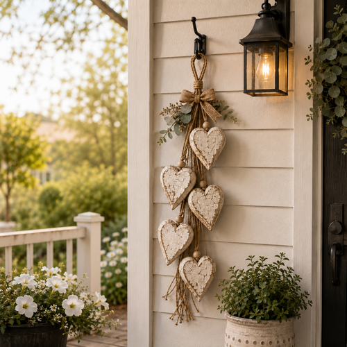 Five-Heart Hanging Wall Decor – Rustic Farmhouse & Coastal Styles & Pumpkin-themed