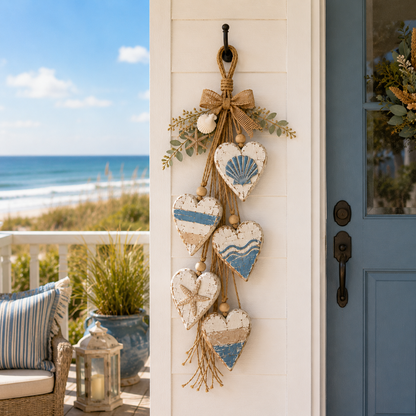 Five-Heart Hanging Wall Decor – Rustic Farmhouse & Coastal Styles & Pumpkin-themed