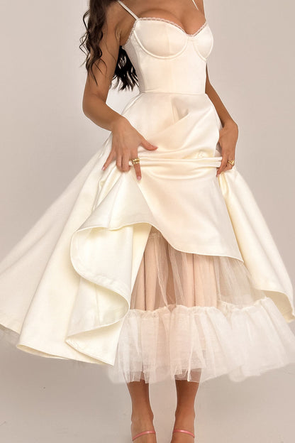 White Satin Corset Midi Dress