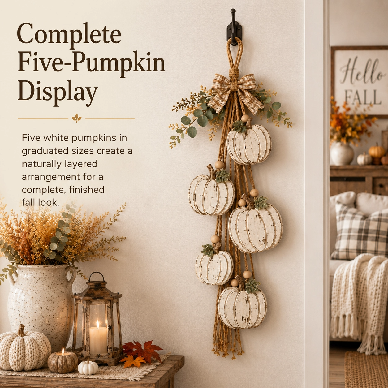 Five-Heart Hanging Wall Decor – Rustic Farmhouse & Coastal Styles & Pumpkin-themed