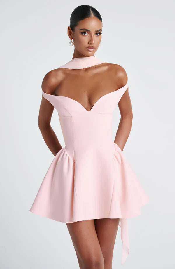 Pink Off Shoulder Corset Mini Dress